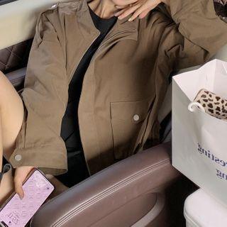 Stand-collar Cargo Drawstring Oversize Jacket