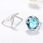 Mermaid Tail Asymmetric Stud Earring Stud Earring - 1 Pair - White Gold & Aqua Blue - One Size