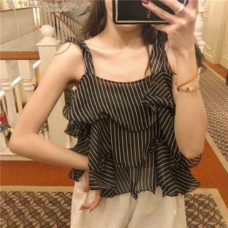 Striped Spaghetti-strap Tiered Chiffon Top