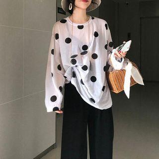 Long-sleeve Polka Dot T-shirt / High-waist Pants