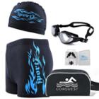 Set: Swimming Shorts + Swimming Goggles + Swimming Cap + Nasal Clamp + Ear Plugs