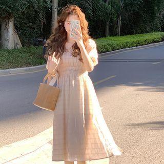 Puff Sleeve Square Neck Chiffon Midi Smock Dress