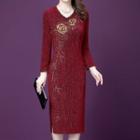 3/4-sleeve Traditional Chinese Midi Sheath Dress