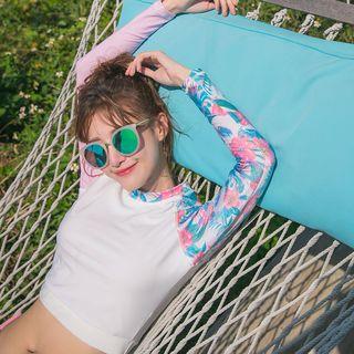 Long-sleeve Floral Panel Surf Top