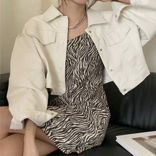 Faux Leather Jacket / Zebra Strappy A-line Dress