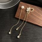 Non-matching Faux Pearl Rhinestone Butterfly Dangle Earring 1 Pair - Silver Stud - As Shown In Figure - One Size