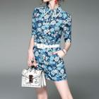 Floral Print Short-sleeve Collared Playsuit