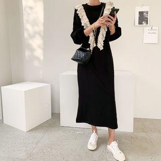 Lace-trim Long Sweatshirt Dress
