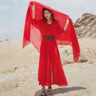 3/4-sleeve A-line Dress / Accessory / Headscarf / Set