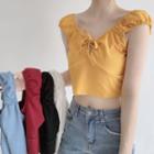 Cap-sleeve Plain Crop Top