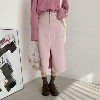 Button-fly Washed Long A-line Skirt