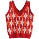 Argyle Knit Vest 9212 - Red - One Size