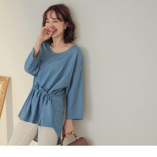 Drawstring Waist 3/4 Sleeve Tunic Top