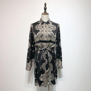 Pattern Print Long-sleeve Mini Dress