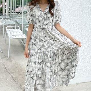 V-neck Geo Pattern Long Dress