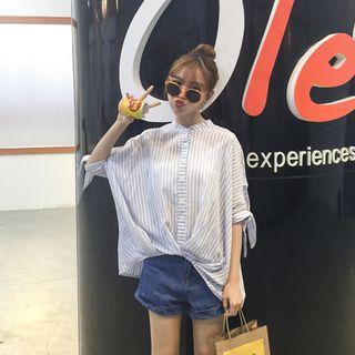 Tie-sleeve Pinstriped Blouse