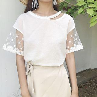 Lace Panel Cutout Short-sleeve T-shirt