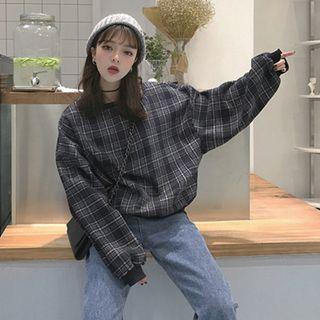 Round-neck Plaid Oversize Sweatshirt