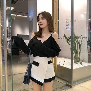 Long-sleeve Cold-shoulder Top / Two-tone Skort
