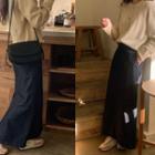 Band-waist Denim Maxi Skirt Dark Blue - One Size