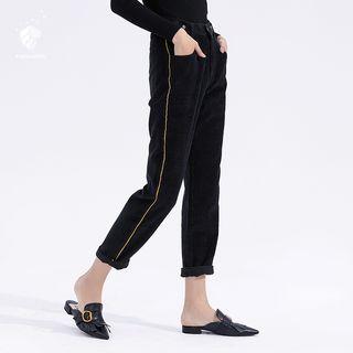 Contrast Trim Corduroy Straight Cut Pants