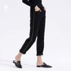 Contrast Trim Corduroy Straight Cut Pants