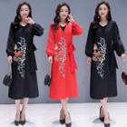 Embroidered Long Wrap Jacket