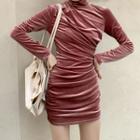 Long-sleeve Turtleneck Velvet Mini Dress