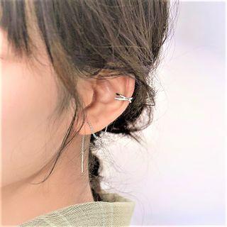 Rhinestone Cross Sterling Silver Cuff Earring