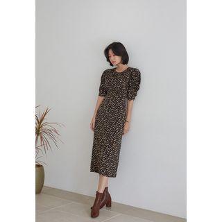 Shirred Patterned Long Dress