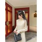 Turtleneck Knit Slit Midi Dress Coffee - One Size