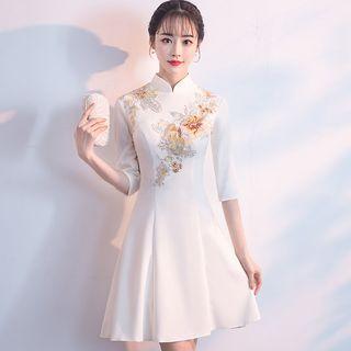 Elbow-sleeve Qipao A-line Dress