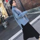 Turtle-neck Sweater / Midi A-line Knit Skirt