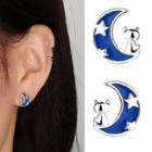 Moon & Cat Earring 1 Pair - With Earring Backs - Stud Earring - Silver - One Size