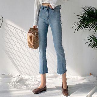 Striped Cropped Boot Cut Jeans