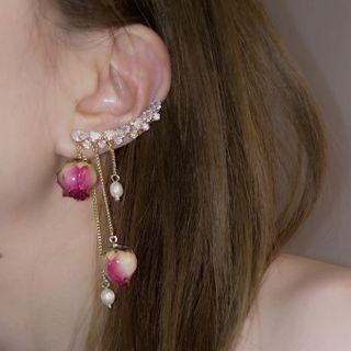 Rhinestone Floral Drop Stud Earring