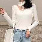 Knitted V-neck Cutout Top