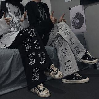 Cartoon Bear High-waist Straight-cut Pants