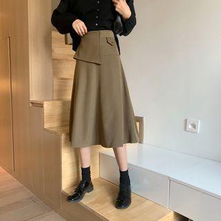 Asymmetrical Plain Midi Skirt