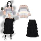 Striped Sweater / Midi Layered Skirt