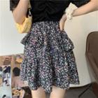 Lace Short-sleeve Top / Floral A-line Skirt
