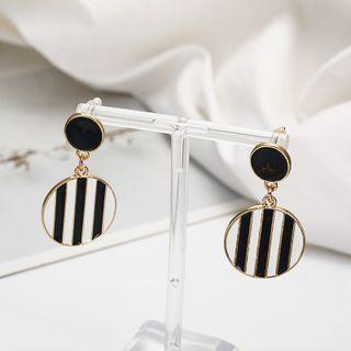 Striped Disc Glaze Dangle Earring 1 Pair - Black & White & Gold - One Size
