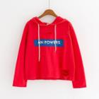 Lettering Applique Ripped Cropped Hoodie
