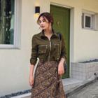 Pocket-detail Faux-suede Cropped Jacket