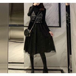 Set: Spaghetti Strap A-line Dress + Long-sleeve T-shirt