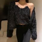 Fluffy Camisole Top / Open-front Jacket