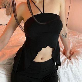 Plain Halter-neck Cut-out Top