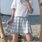 High Waist Gingham A-line Mini Skirt