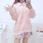 V-neck Heart Print Sweater