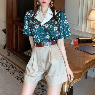 Set: Short-sleeve Floral Shirt + Shorts